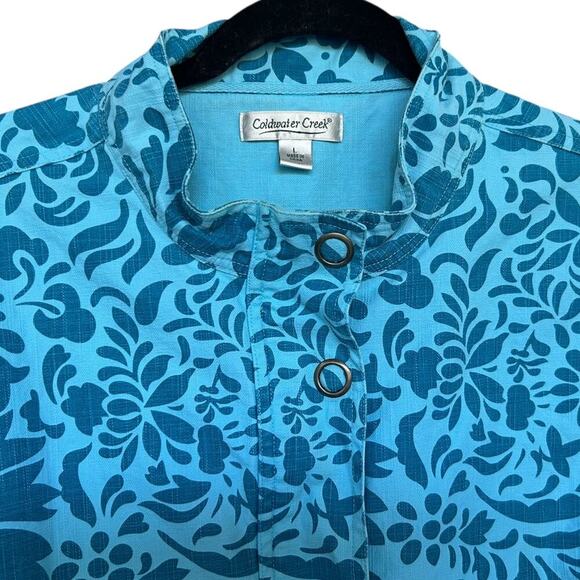 Coldwater Creek Women's Blue Floral Print Full Zip Snap Jacket Size Large - Picture 3 of 6